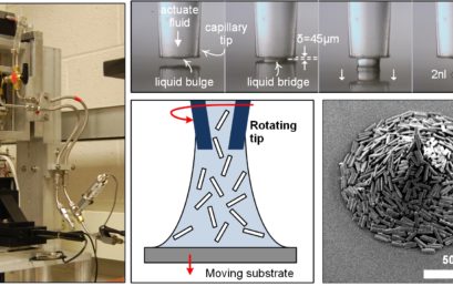 Four degree of freedom liquid dispenser for direct write capillary self-assembly with sub-nanoliter precision