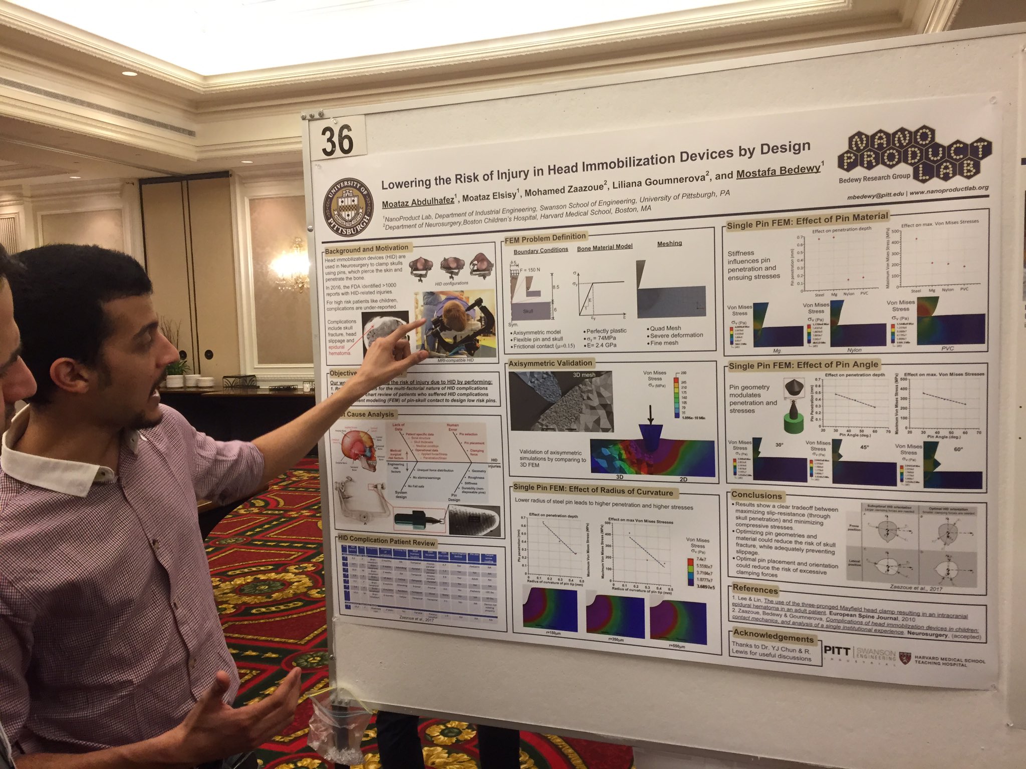Moataz Abdulhafez presents a poster on the design and mechanics of a neurosurgical device