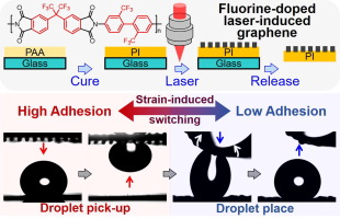 Laser-Induced Fluorinated Graphene for Superhydrophobic Surfaces with Anisotropic Wetting and Switchable Adhesion
